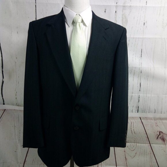 Trieste 41R 2 Button Black Herringbone Striped 2pc - Picture 3 of 15